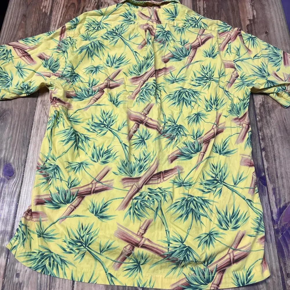 Polo Sport Ralph Lauren Men's Hawaiian Shirt Yellow Bamboo Print Medium